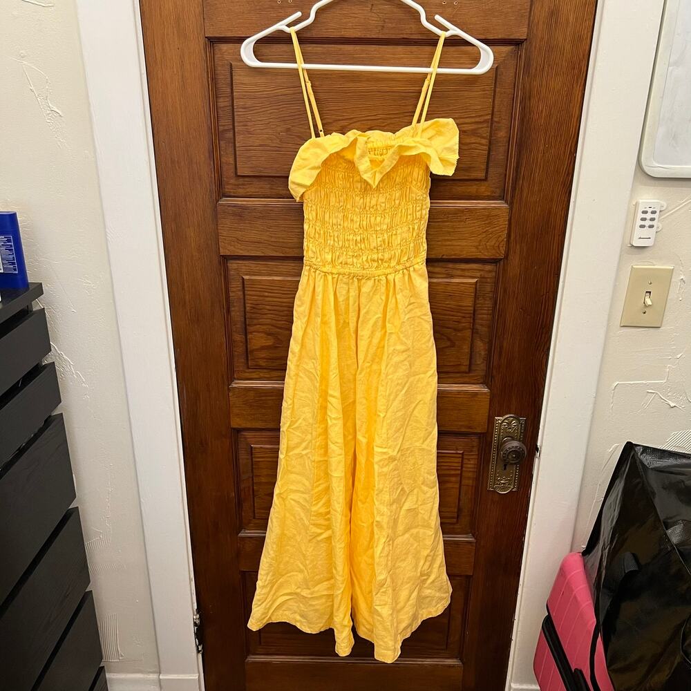 Wilfred Aritiza Women's Portea Linen Fit Flare Maxi Dress Yellow XS NWOT $168